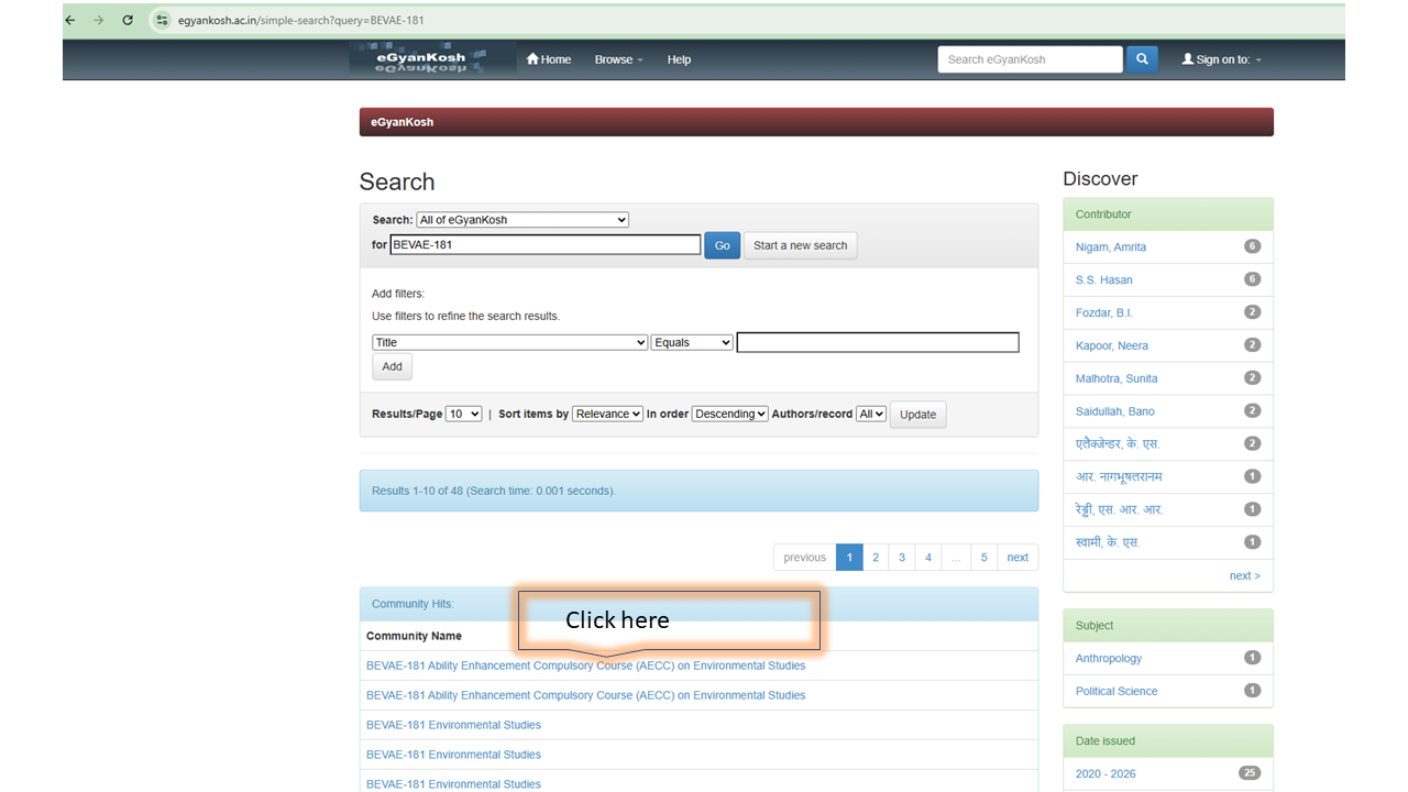 Search IGNOU course code on eGyanKosh