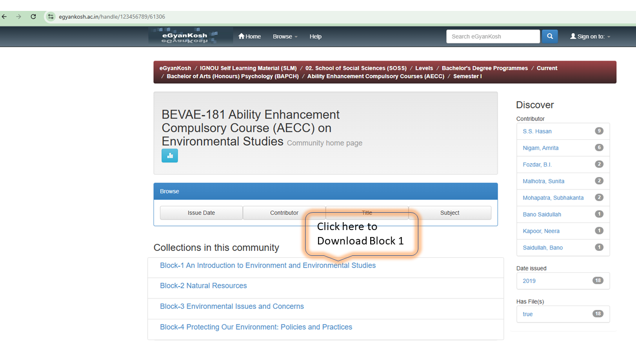 Open IGNOU course blocks and units on eGyanKosh