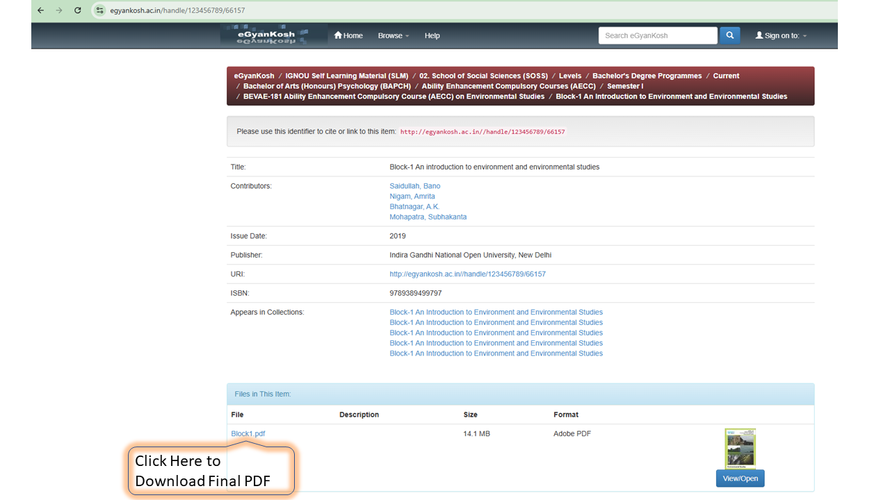 Download IGNOU textbook PDF from eGyanKosh